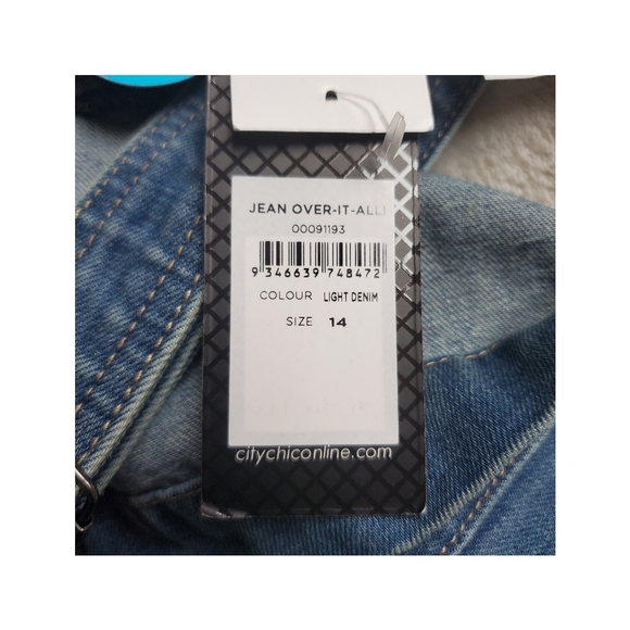 New City chic denim overalls jean over it all cotton size 14 boyfriend fit - Picture 11 of 13